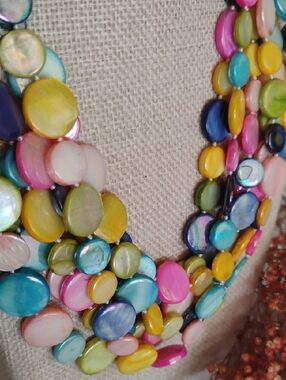 Mother Pearl Spring Multicolor Six Strand Statement Chocker Style Neklace